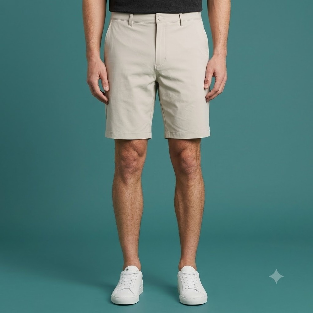 Greg Norman Shark Golf Shorts Mens 38‎ Beige Khaki Performance Stretch EUC